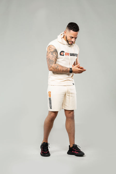 Sleeveless Hoody - Cream & Orange